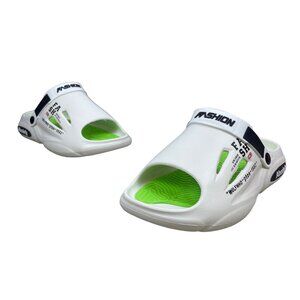 Alphabet Summer Slip On White and Green Slides Sz 44/45 - NWOB